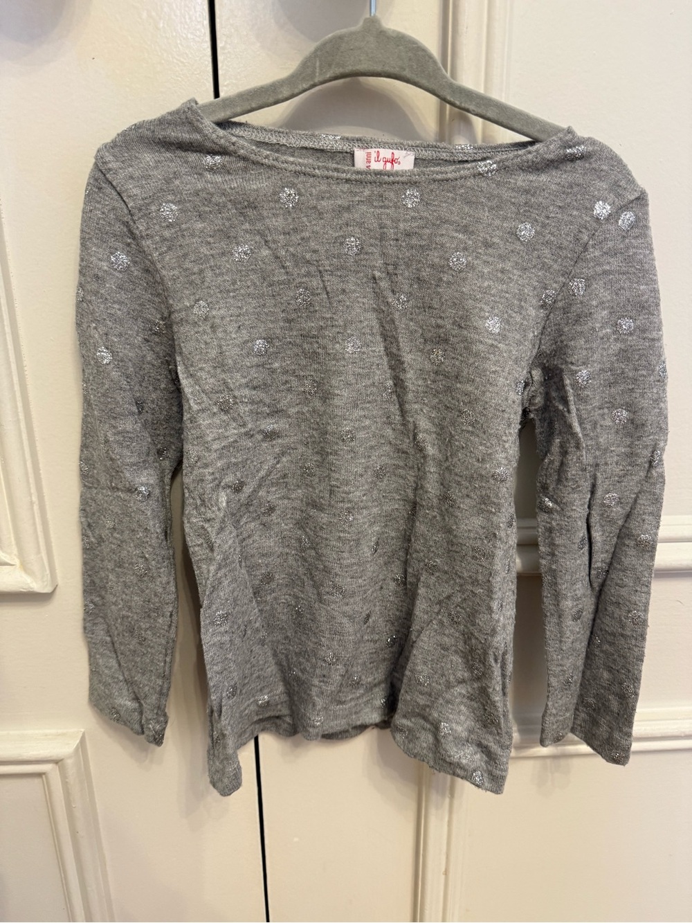 Il Gufo Gray Long-Sleeve Top with Silver Dot Sparkle